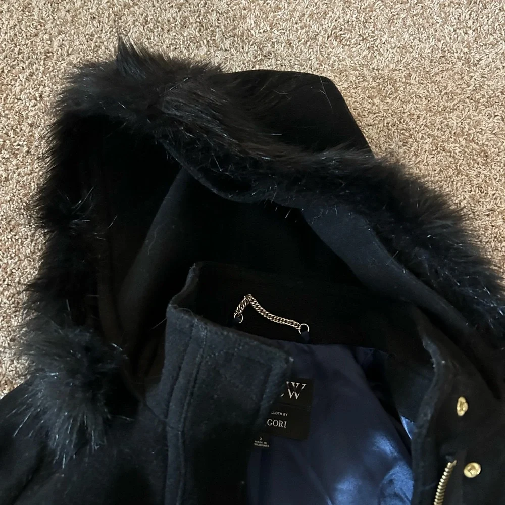 J. Crew Navy Satin-Lined Coat with Gold Chain Hanger - Picture 2 of 3